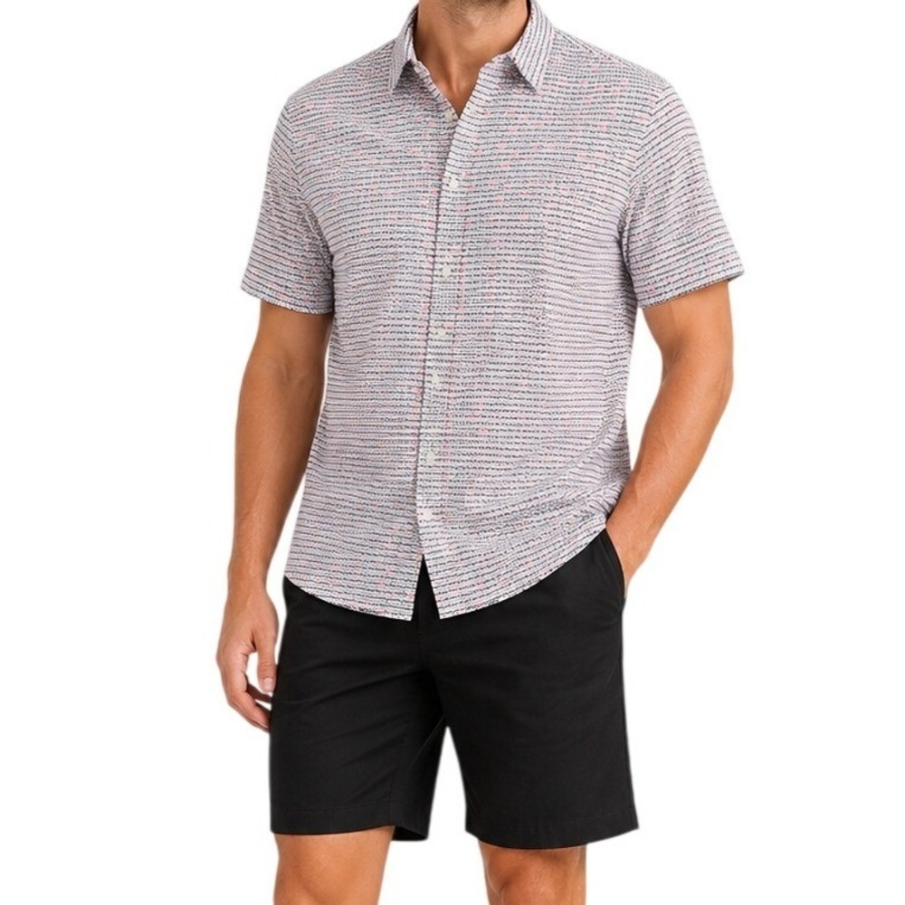Michael Kors Button Down Shirt‎ Mens Large MK Logo Print Short Sleeve Classic